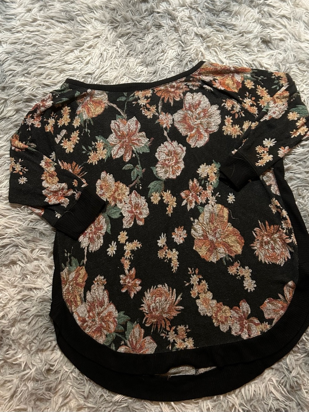Maurices Black Floral Short Sleeve Sweatshirt - Orange & Green Blooms